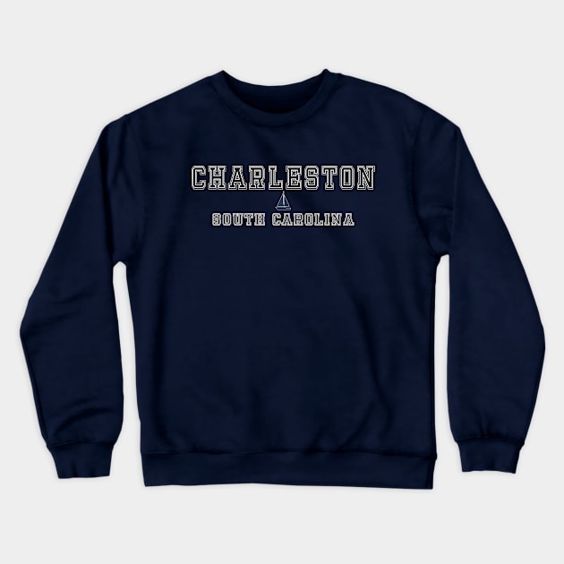 Charleston South Carolina Beach City Lettering with a Sailboat Graphic Crewneck Sweatshirt by vintagetrends